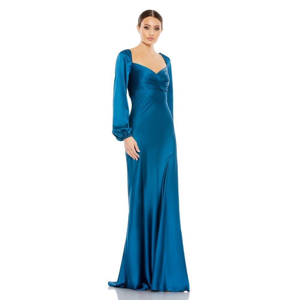 Mac Duggal Sweetheart Neckline Puff Sleeve Wedding Maxi Gown Ocean Blue 18 NWT